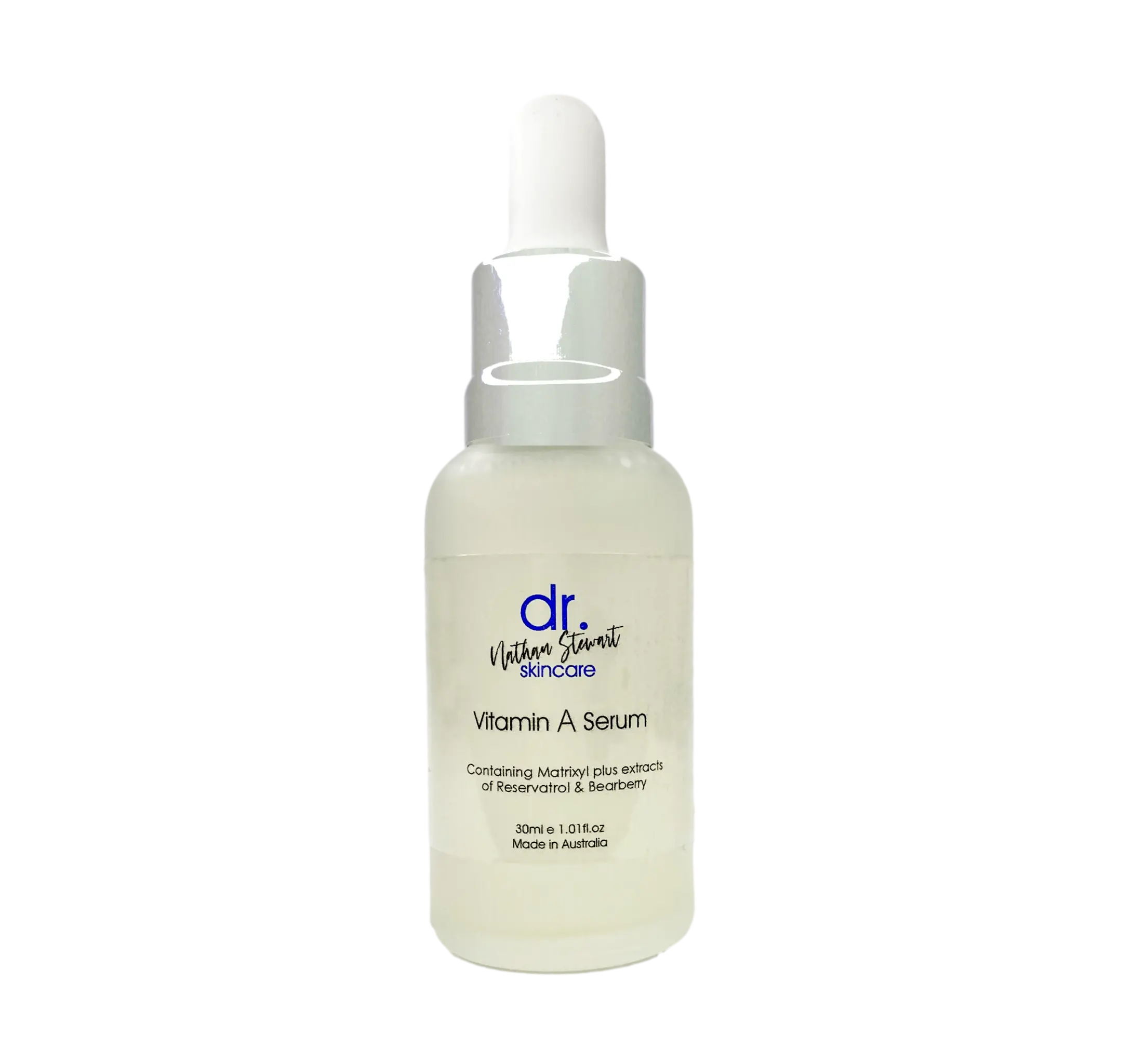 Dr Nathan Stewart Vitamin A Face Serum in a 30ml dropper bottle, natural Australian skincare
